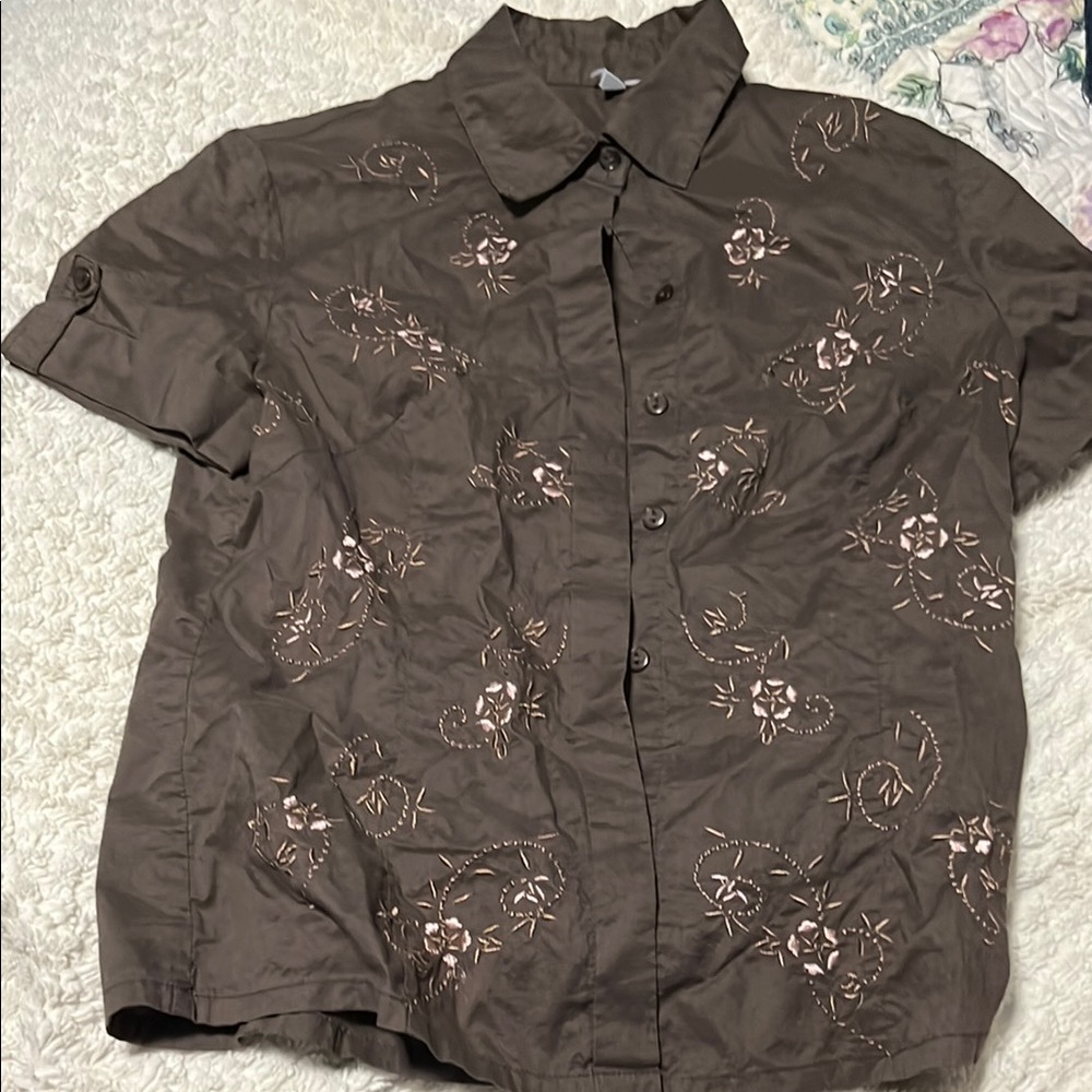 Brown Casual Floral Button Down Shirt